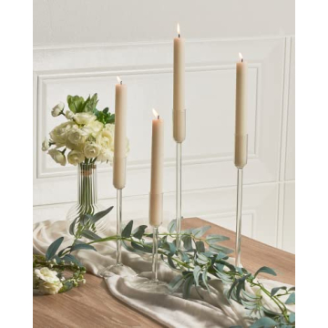 Willceka Candle Holder, Glass Taper Candle Tall Candlestick Holder, 4 Different Heights, for Table Centerpiece, Wedding, Party, Clear, 4pcs
