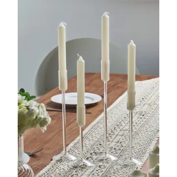 Willceka Candle Holder, Glass Taper Candle Tall Candlestick Holder, 4 Different Heights, for Table Centerpiece, Wedding, Party, Clear, 4pcs