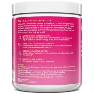 AminoLean Pre Workout Clean Energy Vegan Biotin Berry Elixir