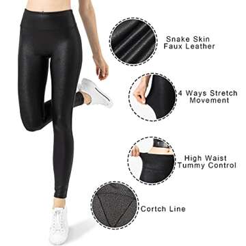 Retro Gong Black Womens Faux Leather Leggings Stretch High Waisted Pleather Pants X-Small