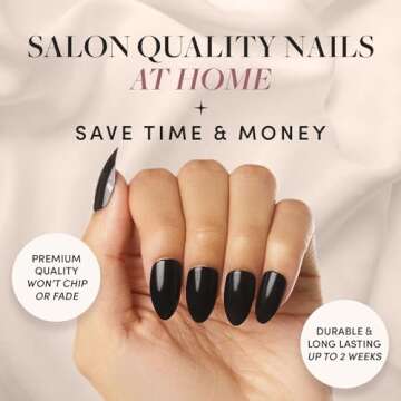 Glamnetic Press On Nails - Boba | Opaque Black Short Almond Nails, Reusable | 12 Sizes - 24 Nail Kit