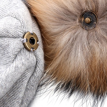 Women Knit Wool Beanie - Winter Fashion Solid Wool Hats Real Removable Raccoon Fur Pom Pom Warm Ski Beanie (Black),One Size