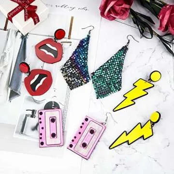 Hicarer 4 Pairs 80s Earrings for Women 90s Neon Earrings Retro 1980s Jewelry for 80s Outfit Glow Party Costume Dancing Jewelry Accessory(Traditional Style)