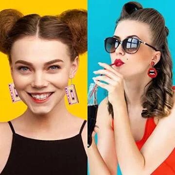 Hicarer 4 Pairs 80s Earrings for Women 90s Neon Earrings Retro 1980s Jewelry for 80s Outfit Glow Party Costume Dancing Jewelry Accessory(Traditional Style)