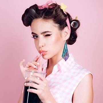 Hicarer 4 Pairs 80s Earrings for Women 90s Neon Earrings Retro 1980s Jewelry for 80s Outfit Glow Party Costume Dancing Jewelry Accessory(Traditional Style)