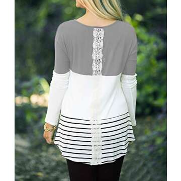 Hount Womens Fall Fashion 2024 Long Sleeve Tunic Tops for Leggings Dressy Tshirts Shirts Blouses Striped Shirt Clothes (Medium, Grey)