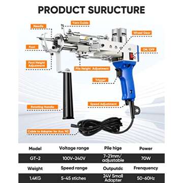Rug Tufting Gun with Carpet Trimmer Kit - BESGEER-Rug-Tuft-Gun-with-Tufting-Shears, 2 in 1 Cut & Loop Pile Carpet Gun and Carpet Carving Clippers