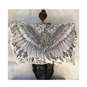 Bird feathers Hand Painted & Printed Pure Cotton LARGE SHAWL (White Feather Shawl)