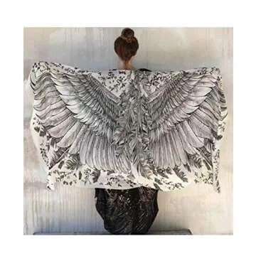 Bird feathers Hand Painted & Printed Pure Cotton LARGE SHAWL (White Feather Shawl)
