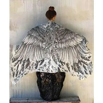 Bird feathers Hand Painted & Printed Pure Cotton LARGE SHAWL (White Feather Shawl)