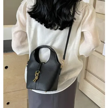 Stylish Women Bucket Bag - Vegan Leather Hobo Purse