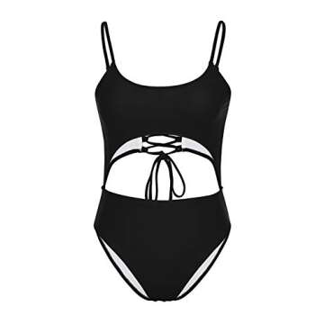 Meyeeka Cut Out One Piece Swimsuit for Women Spaghetti Strap Criss Cross Backless Bathing Suit L Black