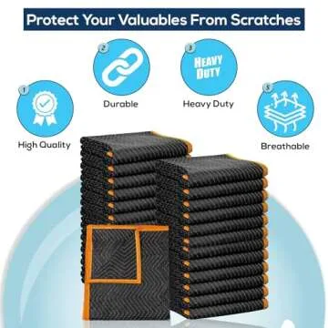 Simpli-Magic Heavy Duty Padded Moving Blankets (12 Pack),Black/Orange