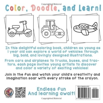 Fun Vehicle Coloring Book for Toddlers Age 1-3
