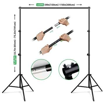 HPUSN Adjustable Backdrop Stand Kit 10ft: Photo Video Studio for Wedding Party Stage Decoration, Bac...