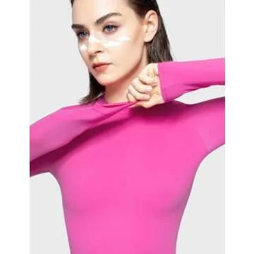 PUMIEY Women's Long Sleeve T Shirts Crew Neck Slim Fit Going Out Tops for Women Sexy Basic Tee, Blush Large