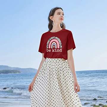 Womens Be Kind T Shirt Cute Graphic Blessed Shirt Funny Inspirational Teacher Short Sleeve Tees Tops Dark Red