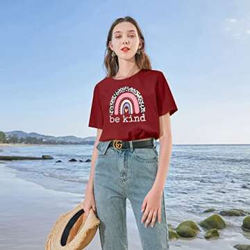 Womens Be Kind T Shirt Cute Graphic Blessed Shirt Funny Inspirational Teacher Short Sleeve Tees Tops Dark Red