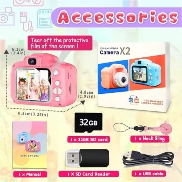 Kids Selfie Camera Ages 3-9 with 32GB SD Card