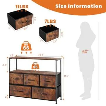 Sweetcrispy TV Stand for Bedroom with 5 Fabric Drawers