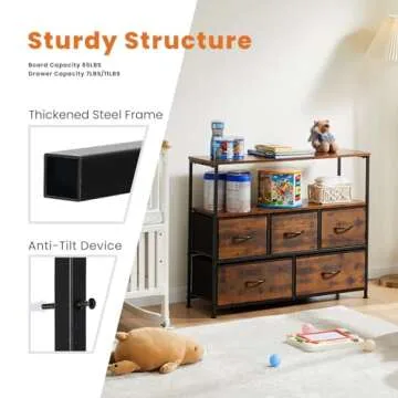 Sweetcrispy TV Stand for Bedroom with 5 Fabric Drawers