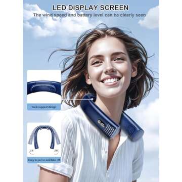 Rechargeable Bladeless Neck Fan with 4 Speeds & LED Display