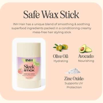 INH Hair Wax Sleek Stick Finishing & Smoothing Vegan Hair Wax Roller | Mess Free, Travel Friendly Styling Product for Flyaways and Frizz. 1.76 oz