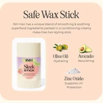 INH Hair Wax Sleek Stick Finishing & Smoothing Vegan Hair Wax Roller | Mess Free, Travel Friendly Styling Product for Flyaways and Frizz. 1.76 oz