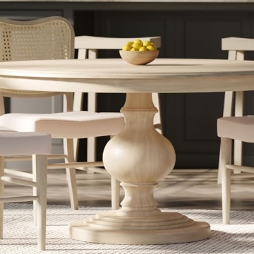 Maven Lane Zola Round Wooden Dining Table in Antiqued White Finish