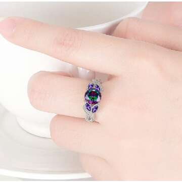 Awmnjtmgpw 925 Sterling Silver Rainbow Topaz Ring women's Engagement Ring Princess Cut Diamond Ring colorful diamond ring size 6-10 (size 6)