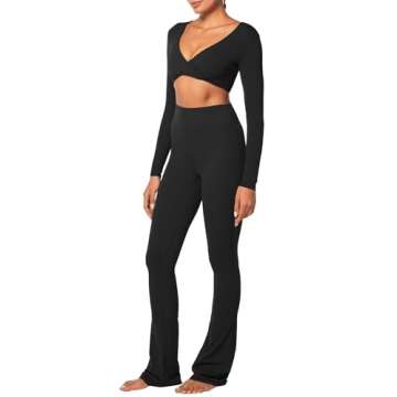 Sunzel Women's Long Sleeve Crop Top Buttery Soft Deep V Twist Workout Tee with Compression for Yoga Pilates Gym Black Medium