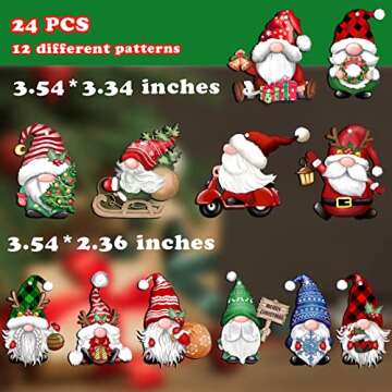 JOPHMO 24-Piece Christmas Gnome Wooden Ornaments - Perfect for Festive Deco!