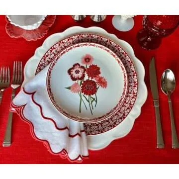 Elegant Red Trimmed White Cotton Napkins Set of 4