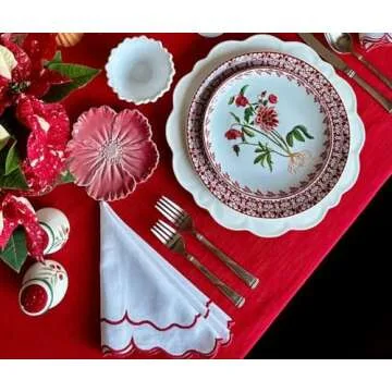 Elegant Red Trimmed White Cotton Napkins Set of 4