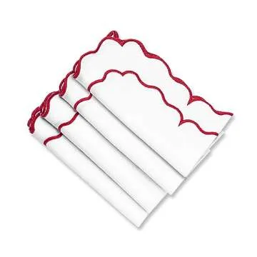 Elegant Red Trimmed White Cotton Napkins Set of 4