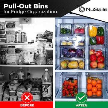NuSaile Stackable Refrigerator Organizer Bins Pull Out Drawers with Handles - Vegetable and Fruit Storage Containers for Fridge - Plastic Kitchen Food Storage Bins - 6L with Dividers+3L+3L (3 PC Set)
