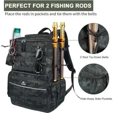 MATEIN Fishing Backpack, Water Resistant Fishing Tackle Box Bag with Rod Holders & Cooler, Gear Gifts for Men