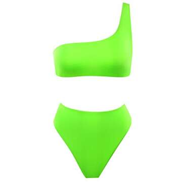 Byoauo Women Bikini One Shoulder Top with High Waisted Bottom Two Piece Swimsuit Fluorescent Green