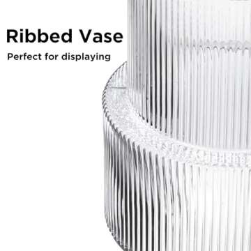 GMFINE Ribbed Glass Vase, Fluted Clear Vase for Bouquet, Modern Flower Vase for Centerpieces Living Room Dining Table Home Decor, 7.2" H (Cylinder, Clear)