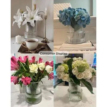 GMFINE Ribbed Glass Vase, Fluted Clear Vase for Bouquet, Modern Flower Vase for Centerpieces Living Room Dining Table Home Decor, 7.2" H (Cylinder, Clear)