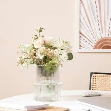 GMFINE Ribbed Glass Vase, Fluted Clear Vase for Bouquet, Modern Flower Vase for Centerpieces Living Room Dining Table Home Decor, 7.2" H (Cylinder, Clear)