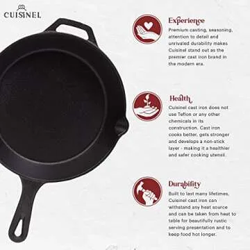 Cuisinel Pre-Seasoned Cast Iron Skillet (10-Inch) with Glass Lid and Handle Cover Oven Safe Cookware...