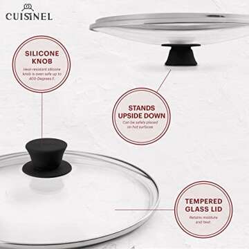 Cuisinel Pre-Seasoned Cast Iron Skillet (10-Inch) with Glass Lid and Handle Cover Oven Safe Cookware - Heat-Resistant Holder - Indoor and Outdoor Use - Grill, Stovetop, Induction Safe