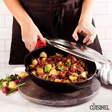 Cuisinel Pre-Seasoned Cast Iron Skillet (10-Inch) with Glass Lid and Handle Cover Oven Safe Cookware - Heat-Resistant Holder - Indoor and Outdoor Use - Grill, Stovetop, Induction Safe