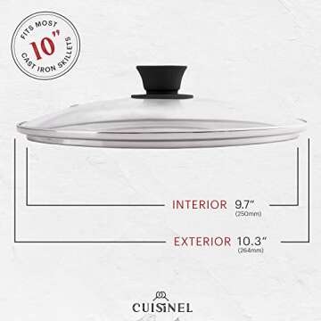 Cuisinel Pre-Seasoned Cast Iron Skillet (10-Inch) with Glass Lid and Handle Cover Oven Safe Cookware - Heat-Resistant Holder - Indoor and Outdoor Use - Grill, Stovetop, Induction Safe