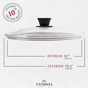 Cuisinel Pre-Seasoned Cast Iron Skillet (10-Inch) with Glass Lid and Handle Cover Oven Safe Cookware - Heat-Resistant Holder - Indoor and Outdoor Use - Grill, Stovetop, Induction Safe