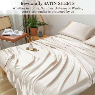 Revdomfly 4 Pcs Full Size Luxury Silky Soft Gold Satin Sheet Set,1 Premium Moisture Wicking Fitted S...
