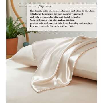 Revdomfly 4 Pcs Full Size Luxury Silky Soft Gold Satin Sheet Set,1 Premium Moisture Wicking Fitted Sheet Fits Up to 16 Inches Deep Pocket + 1 Flat Sheet + 2 Pillowcases（Gold, Full）