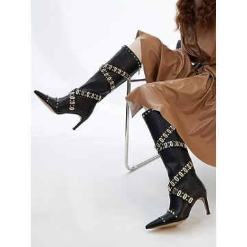 DREAMCIA Fashionable Knee High Stiletto Boots for Women