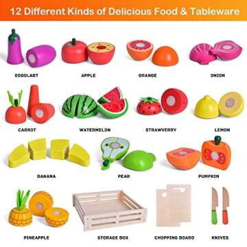 35PCS Wooden Play Food Set for Kids Kitchen Fun